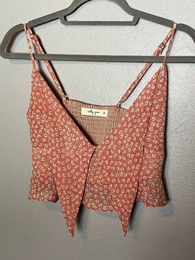 Molly Green Coral Floral Tie-Front Cami